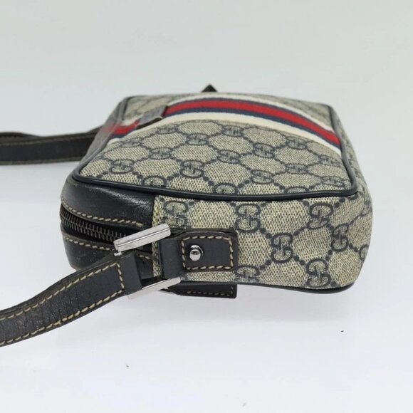 GUCCI GG Supreme Sherry Line Shoulder Bag PVC Navy Silver Red 162910 Auth ep9588 - Picture 3 of 16